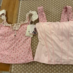 Blogilates floral top bundle tiny bows corset top and lace up ruffle tank NWT XS